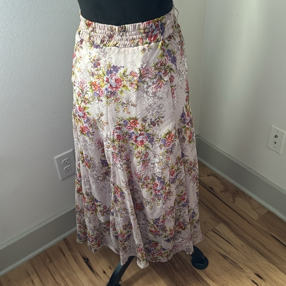 Lapis floral pink wide elastic waistband pull on maxi Flowy skirt Sz XL‎ - Picture 3 of 5